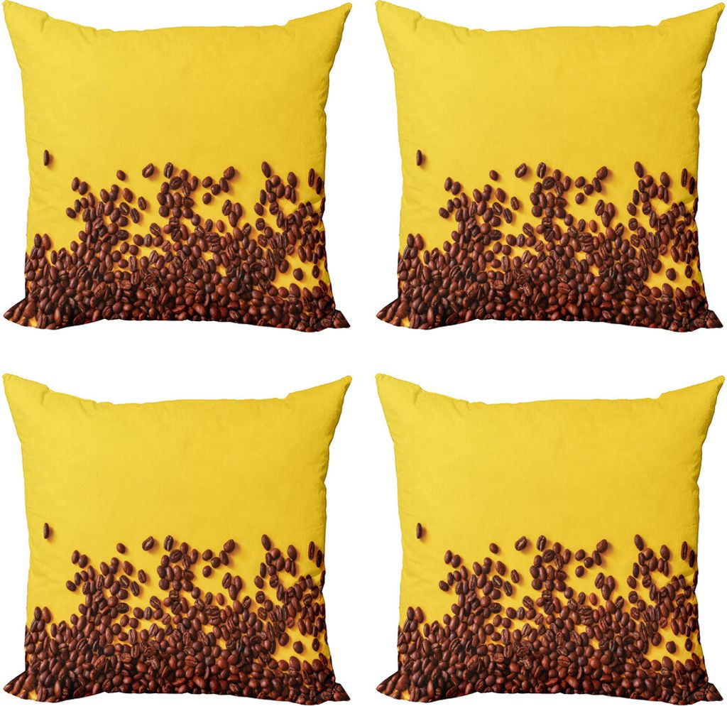 ABAKUHAUS Natürliche Farbe Kissenbezug Set (4 Stück), Kaffeebohnen Sprinkle, Moderner Doppelseitiger Digitaldruck, 50 cm x 50 cm, Senf und Rotbraun
