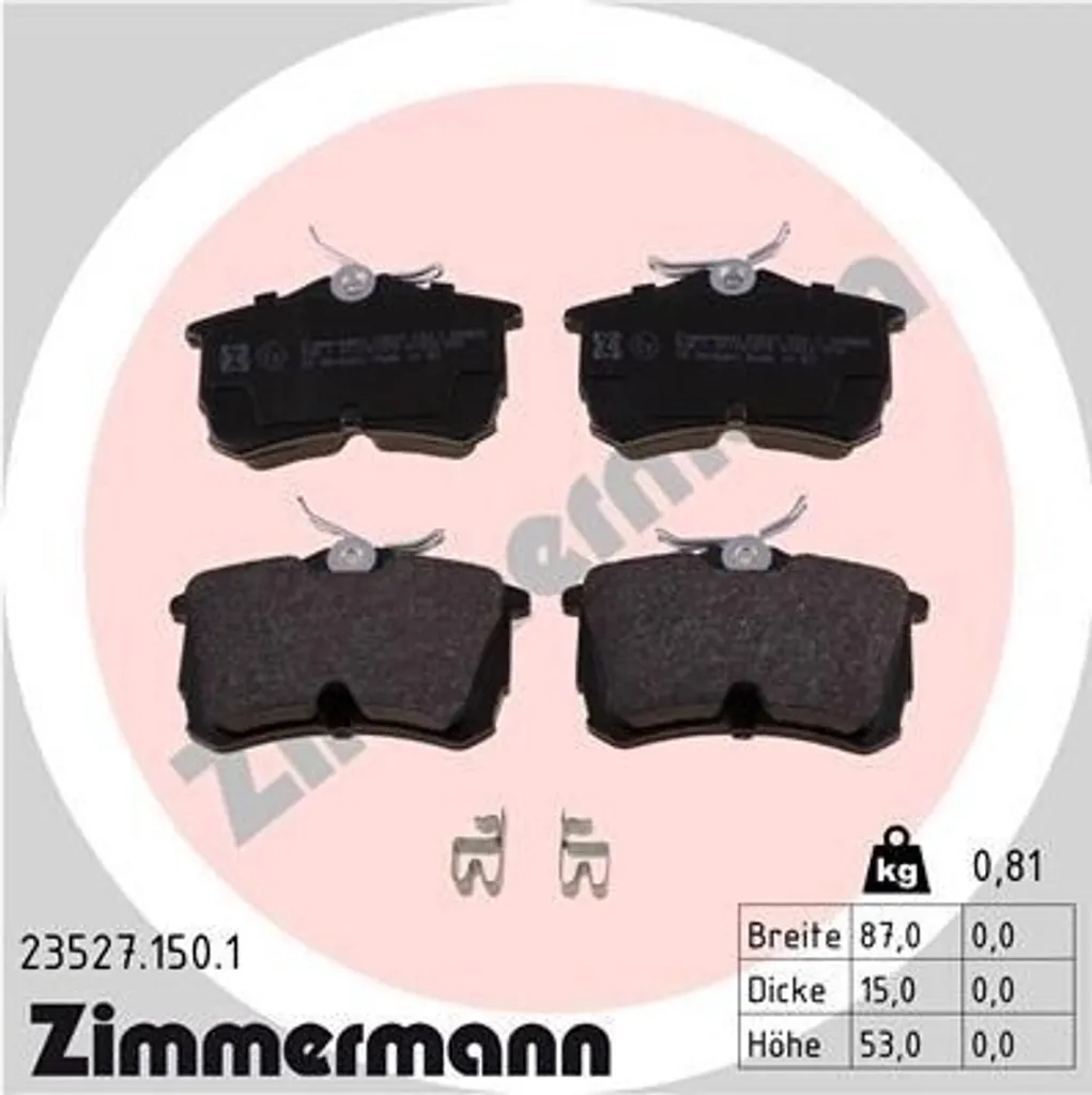 Plaquettes de frein ZIMMERMANN 23527.150.1 pour Accord VI et Accord VII
