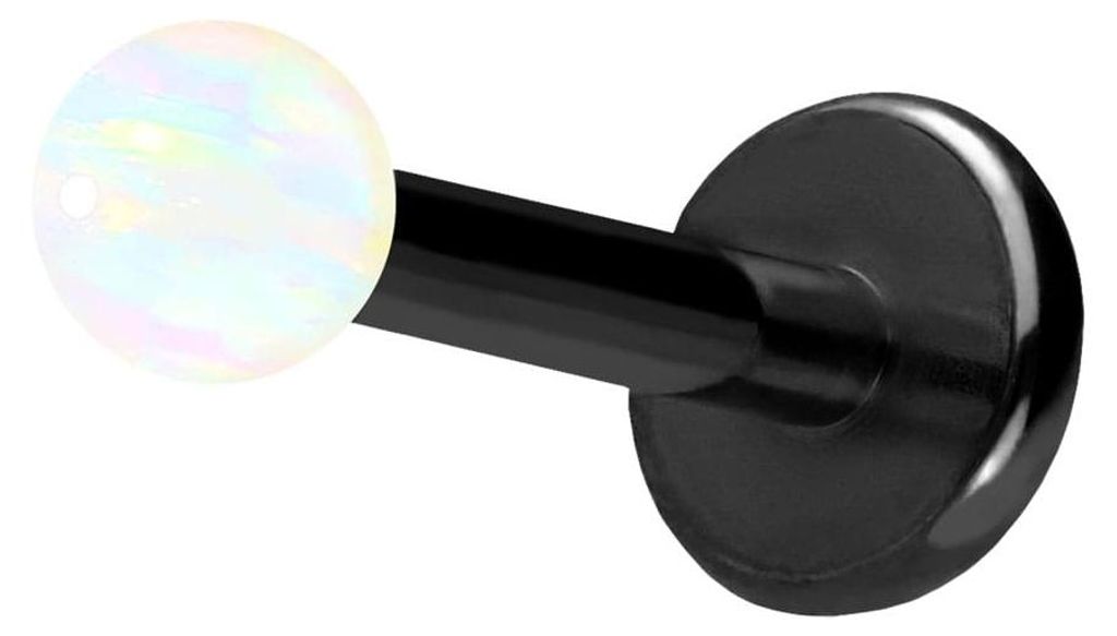 Ohrpiercing, Nasenpiercing Titan Labret mit Push Fit SYNTHETISCHER OPAL Schwarz Stablänge: 10mm + Stabstärke: 1,2mm + Kugelgröße: 2,5mm