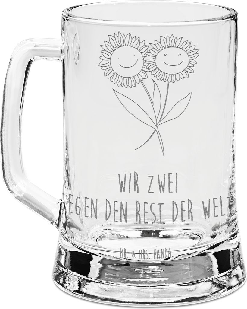 Mr. & Mrs. Panda Krug Blume Sonnenblume - Transparent - Geschenk, Sonnenblumen, Bierhumpen, Seidel, Freundin, Garten, Glas Bierkrug, Gravur, Zusamm...