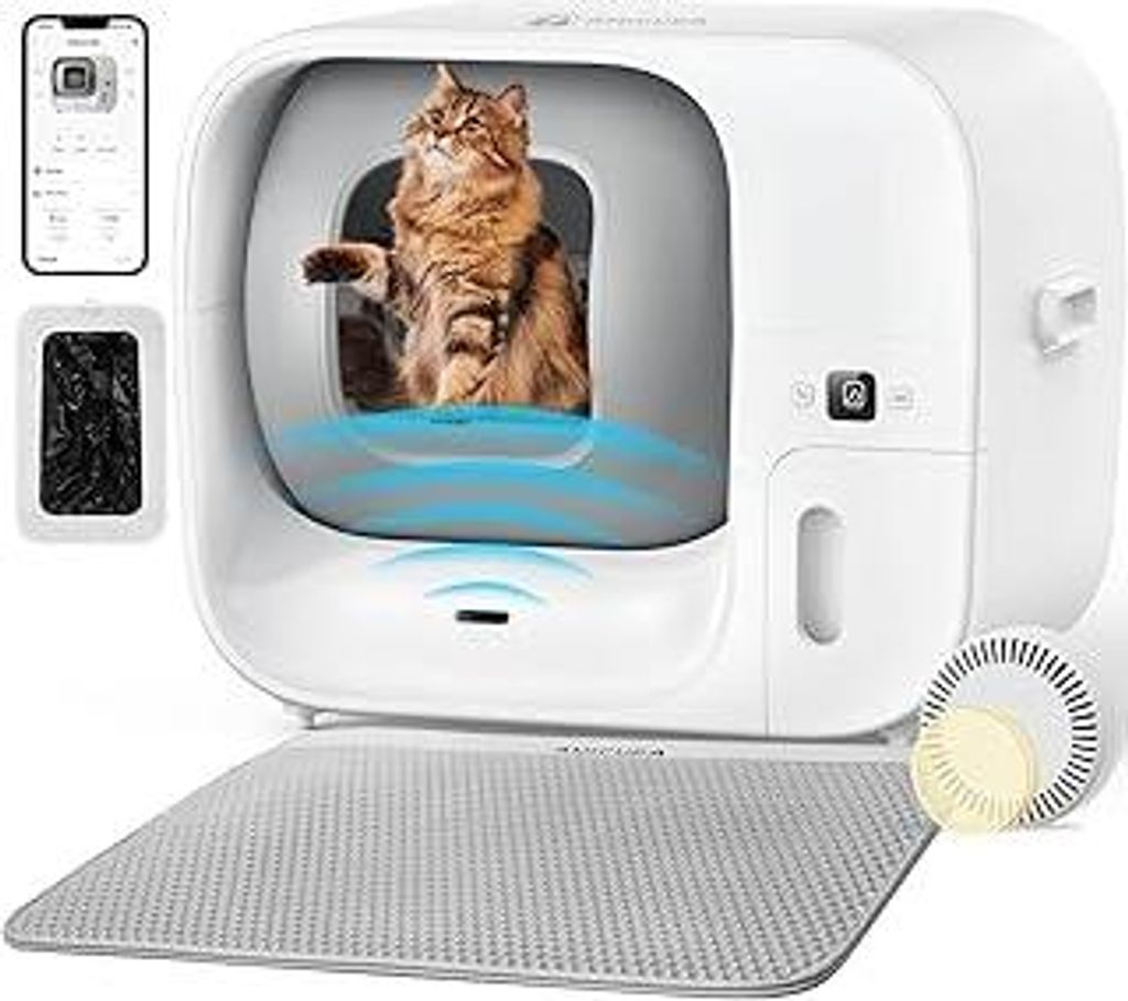 Cura 3 Selbstreinigende Katzentoilette, Automatisch Verpackt und Füllt Müllsäcke, Sicherheit &7 Sensoren, Geruchskontrolle/App-Steuerung, Große...