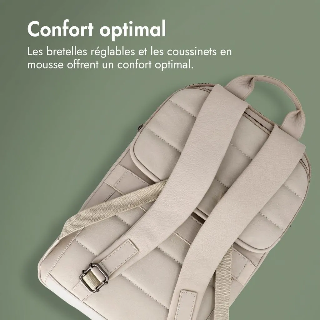 Sac à dos ordinateur 16 pouces Accezz en cuir beige - Style élégant - 7