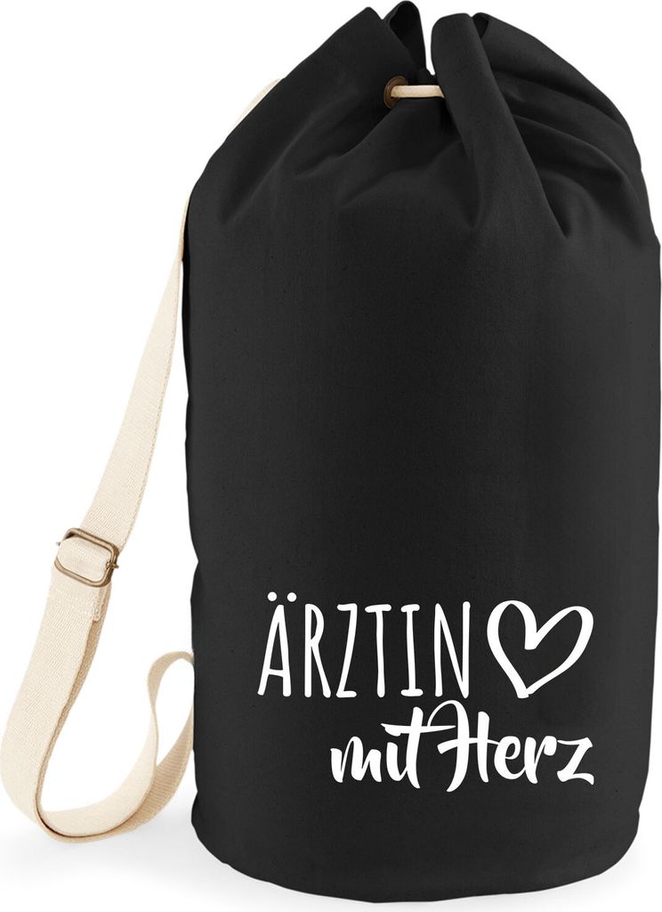 Huuraa Seesack Ärztin mit Herz 20 Liter Black Baumwolle Rucksack Geschenkidee