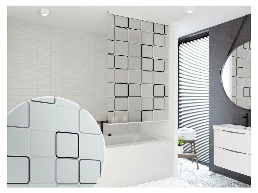 HALB-Kassetten 80 cm BREIT Modell Quadro DUSCHVORHANG GRAU Weiss SCHWARZ! Shower Rollo Curtain