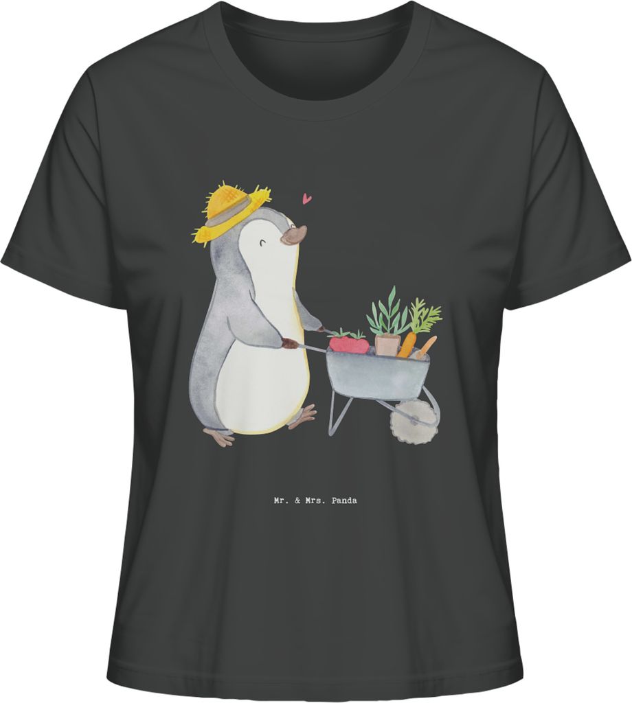 Mr. & Mrs. Panda Shirt Damen Pinguin Gartenarbeit Größe L - Anthrazit - Geschenk, Oberteil, Gärtnern, T-Shirt, Baumwoll, Gartenpflege, Casual, K...