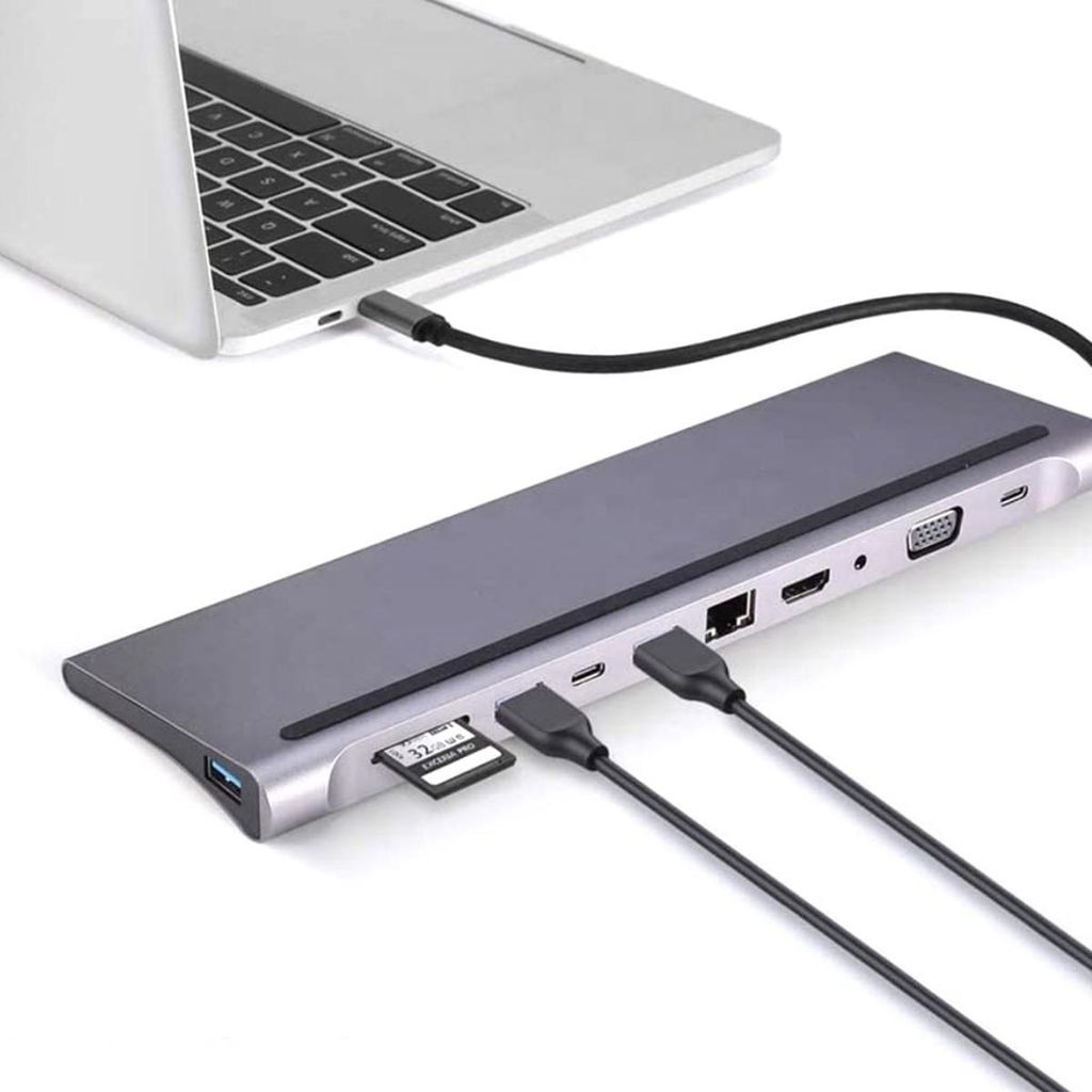 Hubs, 11 in 1 Docking Station USB C Hub, Hub Adapter für 3 Displays 2 HDTV 4K, VGA, USB 3.0/2.0, USB C,SD/TF Kartenleser, Ethernet, PD 100W