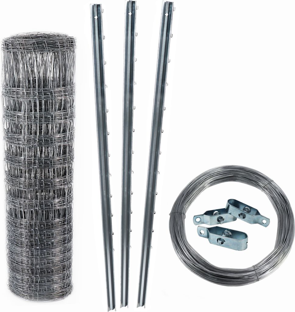 50m Wildzaun Forstzaun Weidezaun Knotengeflecht 180/24/15+ Pfosten + Spanndraht