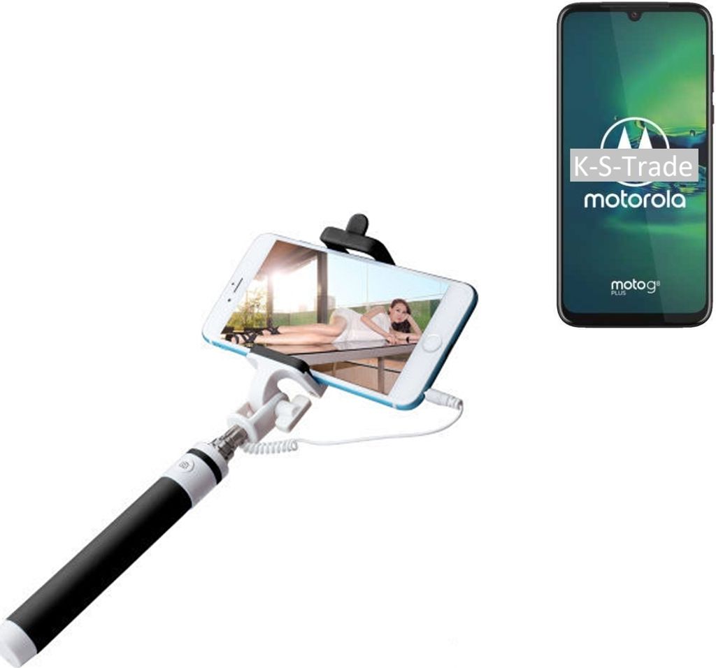 K-S-Trade Selfie Stick kompatibel mit Motorola Moto G8 Plus Selfiestick kabelgebunden Monopod mit Kabel Stab Stange Selfportrait Handheldstick