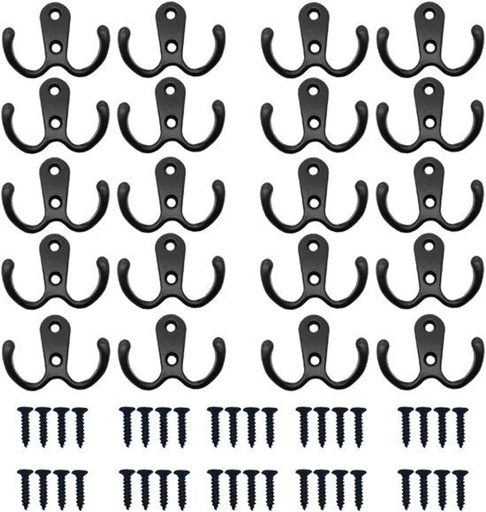 Crochets métalliques doubles noirs pour rangement de garage et d'entrée