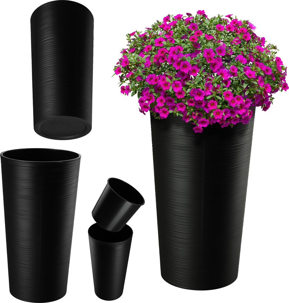 KADAX Blumentopf Blumentopf 57cm Abdeckung mit Einsatz Blumenständer Kunststoff Schwarz