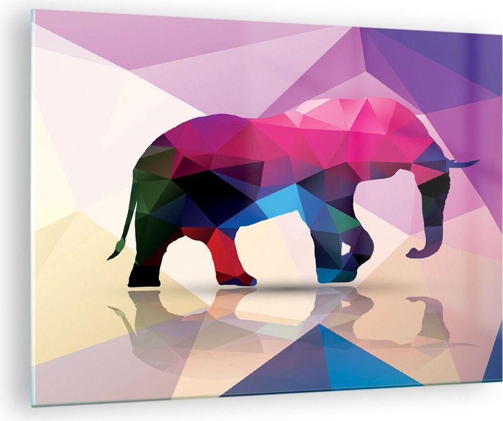Bilder auf glas - Elefanten Illustration Bunt - 70x50cm - Produktbild 