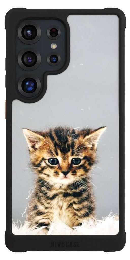 NIVOCASE Hülle für Samsung Galaxy S25 Ultra Stoßfeste Handyhülle NIVOmax Case Schwarz Feder Haustier Katze