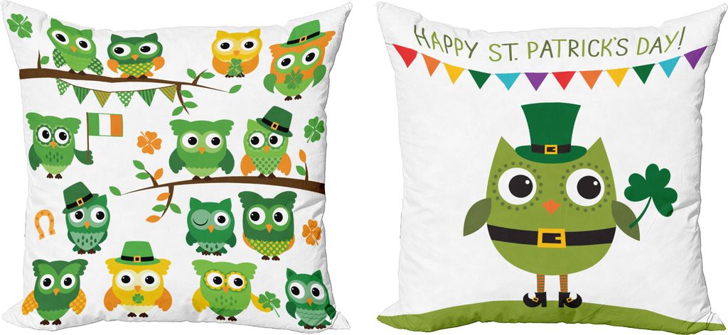 ABAKUHAUS St. Patrick Tag Dekokissen Kissenbezug 2er Pack, Pot of Gold Irish, Modern Accent Doppelseitiger Digitaldruck, 45 x 45 cm, Grün, Orange ...