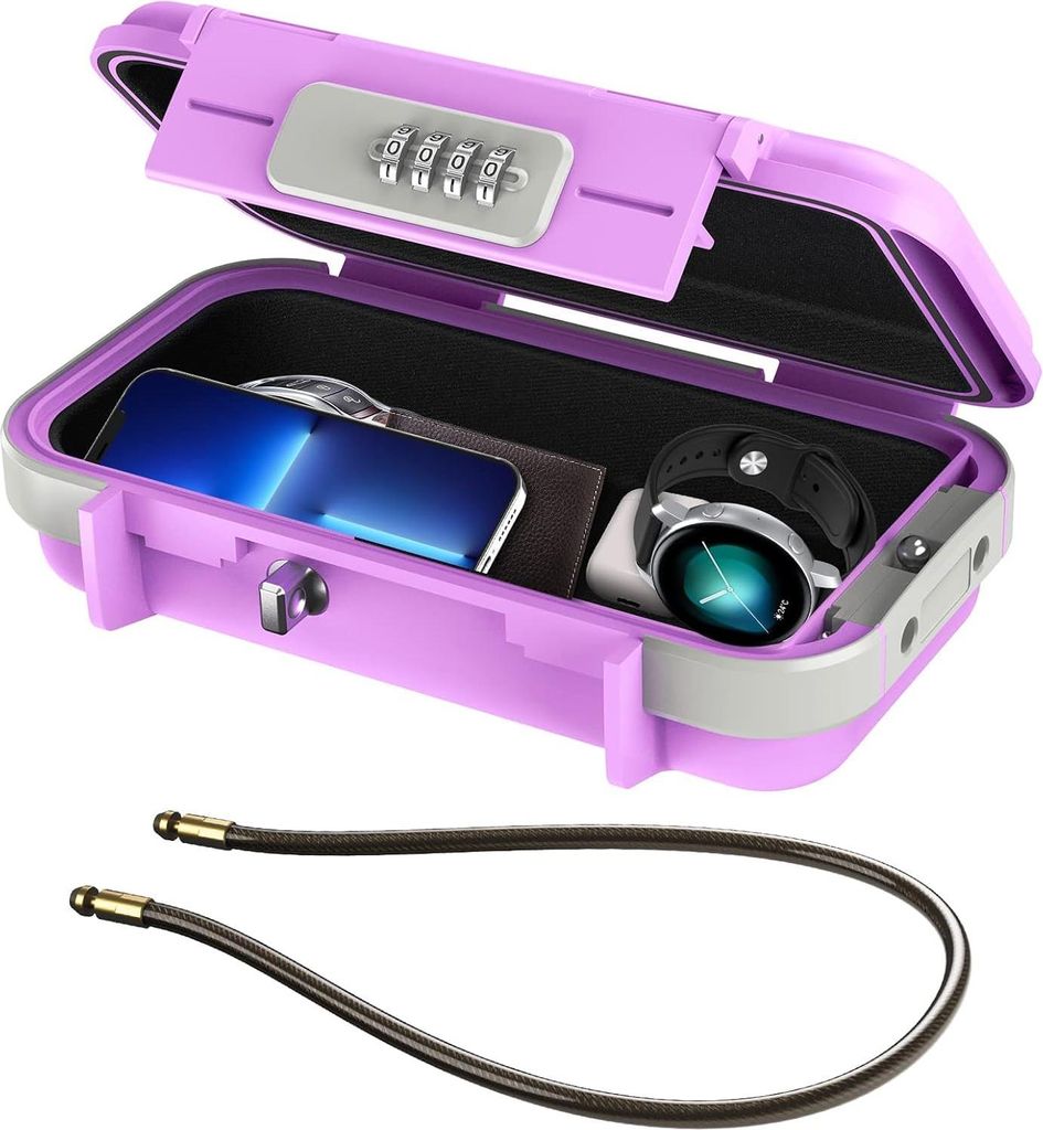 Tragbare Sichere Geldbörse mit Abnehmbarem Drahtkabel - Wetterfeste Schlüsselbox für Zuhause, Autos, Reisen - Rosa