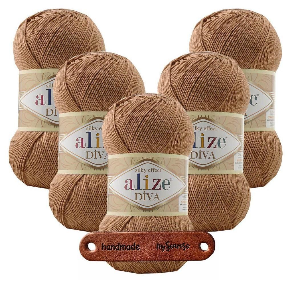 5 x ALIZE Diva 261 Red Brown mit Label Produktbild 