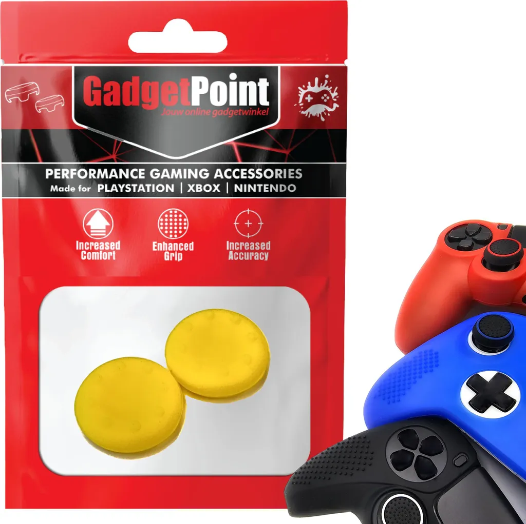 Impugnature per pollice - Impugnature per pollice per controller Pro PS5, PS4, PlayStation, Xbox Series X/S, One, 360 e Nintendo Switch - Impugnature per pollice da gioco - Impugnature per pollice ad alte prestazioni - Cappucci antiscivolo per joystick - Accessori per bescherming - Impugnature per pollice a 8 punti - Geel -