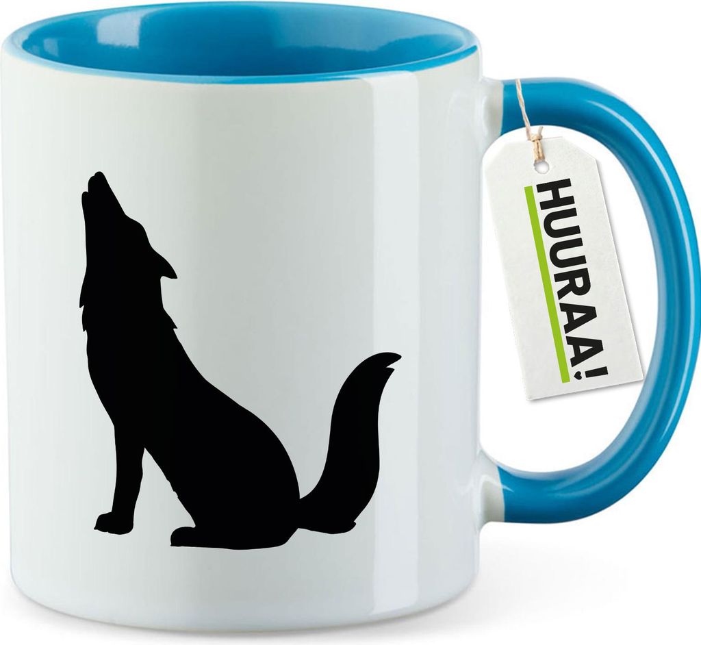 Huuraa Kaffeetasse Heulender Wolf Silhouette 330ml Blau Keramik Kaffeebecher Geschenkidee
