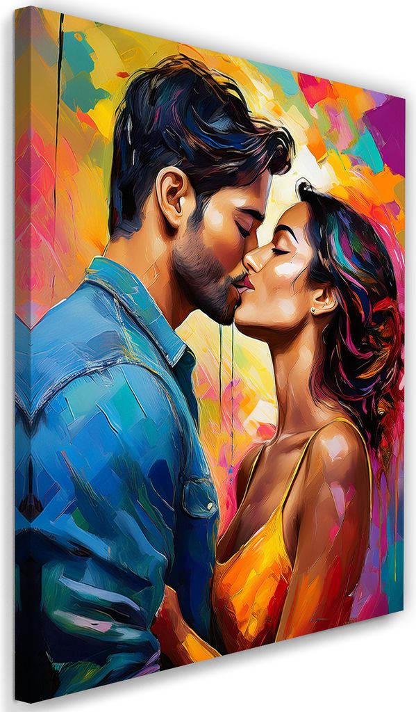 Leinwandbild Frau Mann Liebe Kuss 40x60 Feeby Bunt bild für die wand bereit zum aufhängen