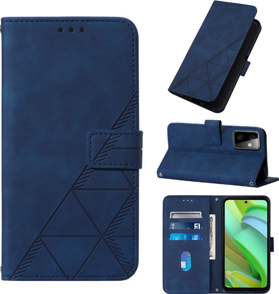 Hülle für Motorola Moto G Power 5G 2023 Prägung Flip Leder Kartenfächer Schutzhülle mit Ständer Blau