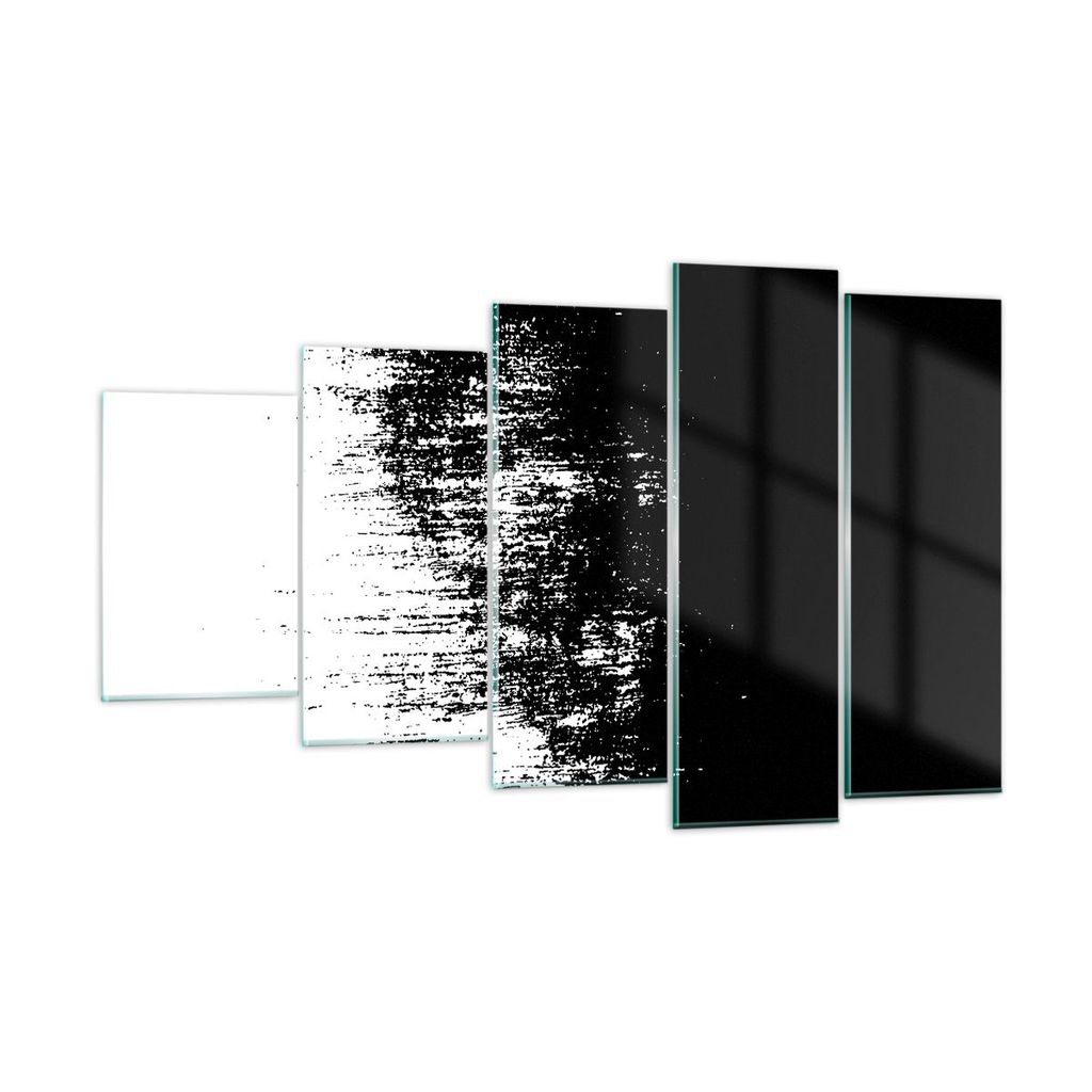 Bilder auf glas - 5 Teile - Abstraktion dunkel schwarz und weiß - 100x60cm - Glasbilder - Wandbilder - Bilder - Wanddekoration aus Glas - Glas Bil...