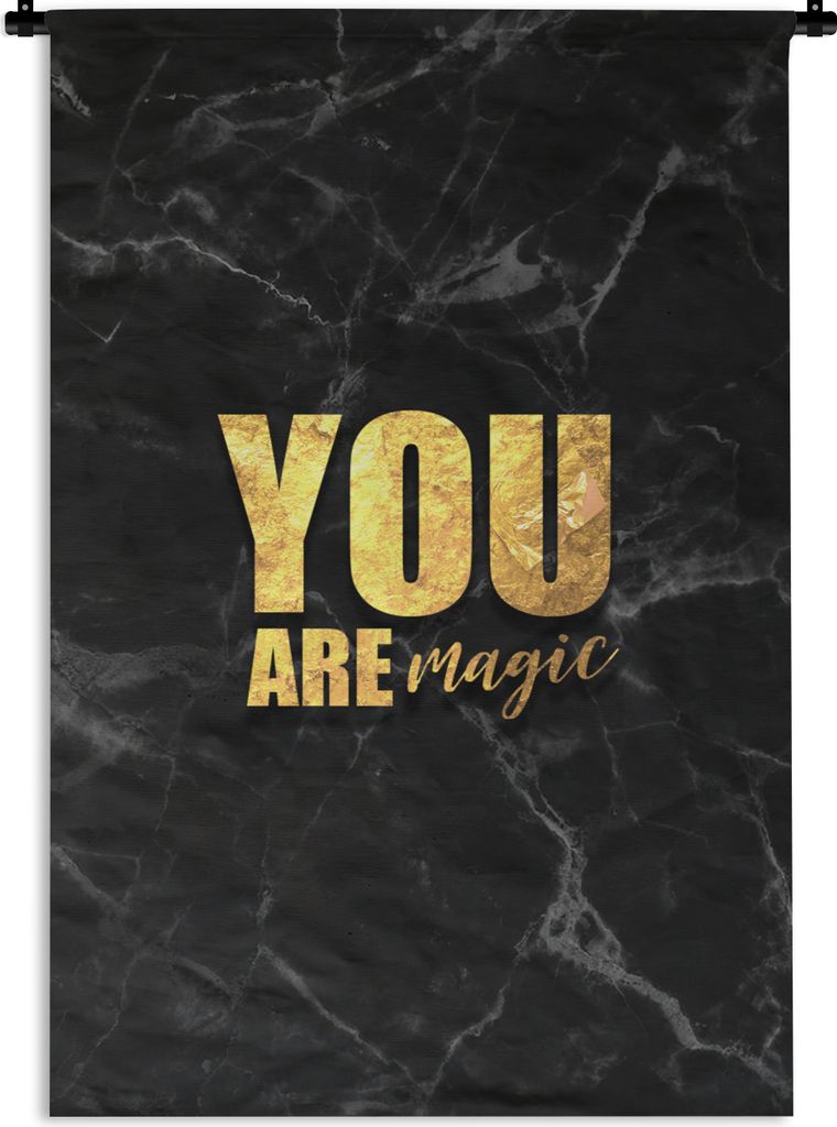 MuchoWow Wandteppich Wandbehang Zitate - Magie - Gold - Marmor 120x180 cm Tapisserie Dekoration Wandtuch - Schlafzimmer - Dekorationen für das Haus