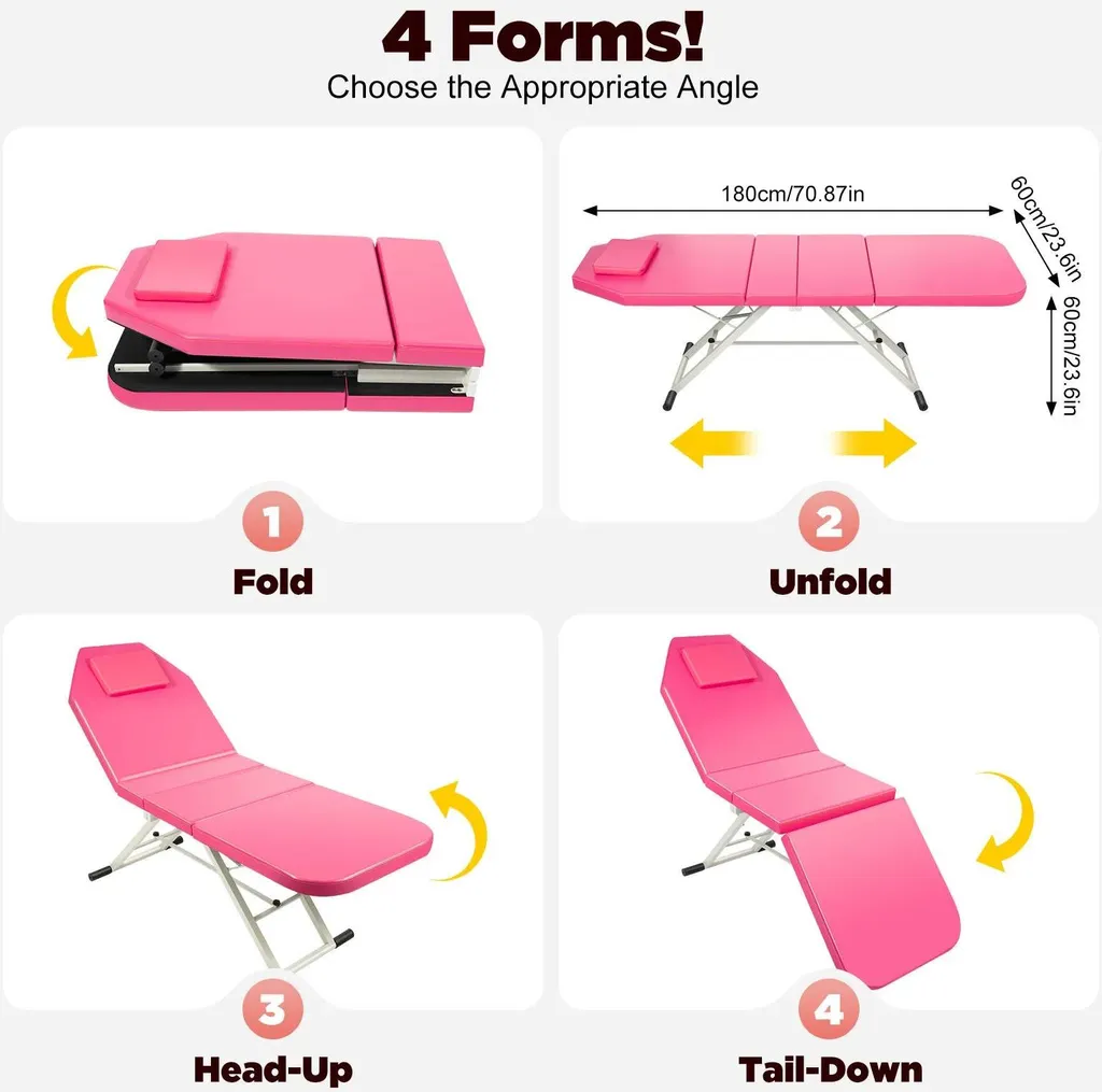 Table de massage pour soins à domicile pliable et réglable rose 182cm - 6