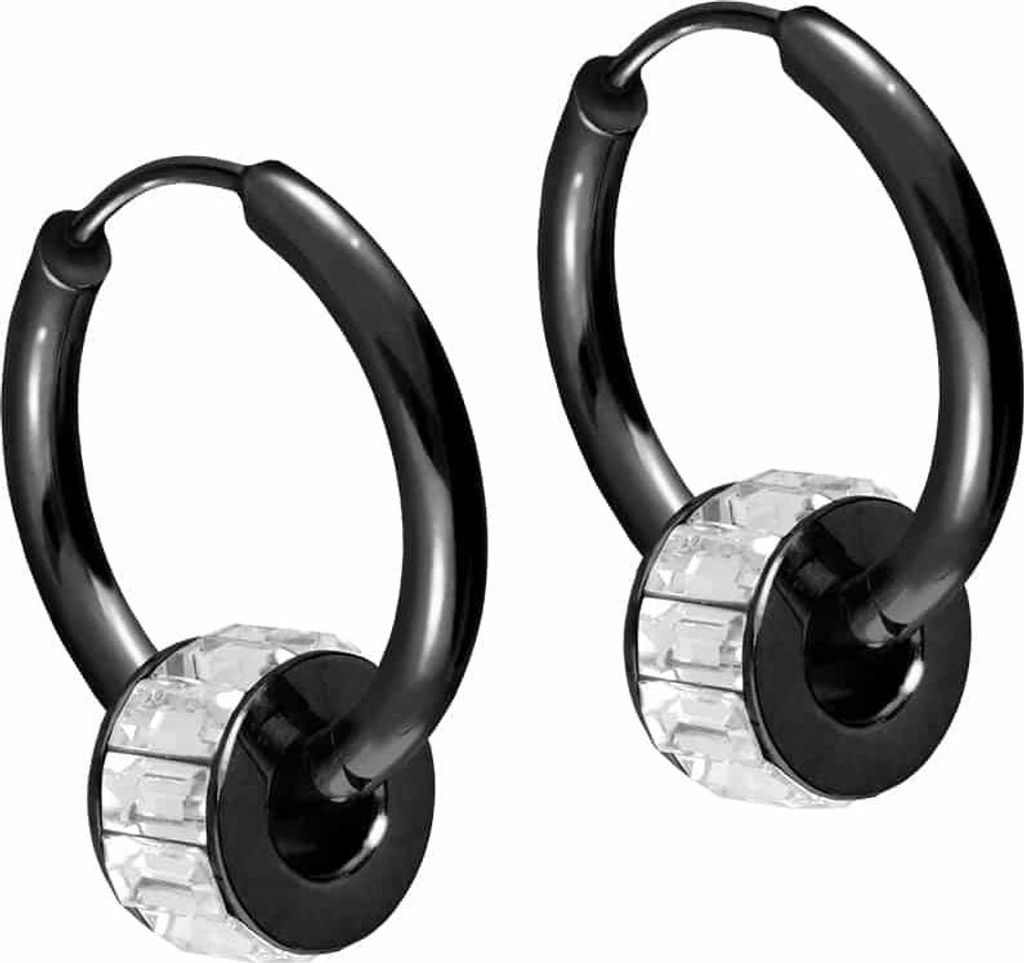 Chirurgenstahl Ohrclicker Creolen KRISTALLRAD Schwarz Innendurchmesser: 14mm + Designstärke: 2mm