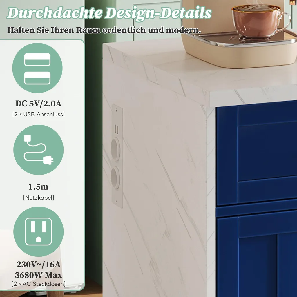 Table de cuisine haute avec prises intégrées et rangement modulable