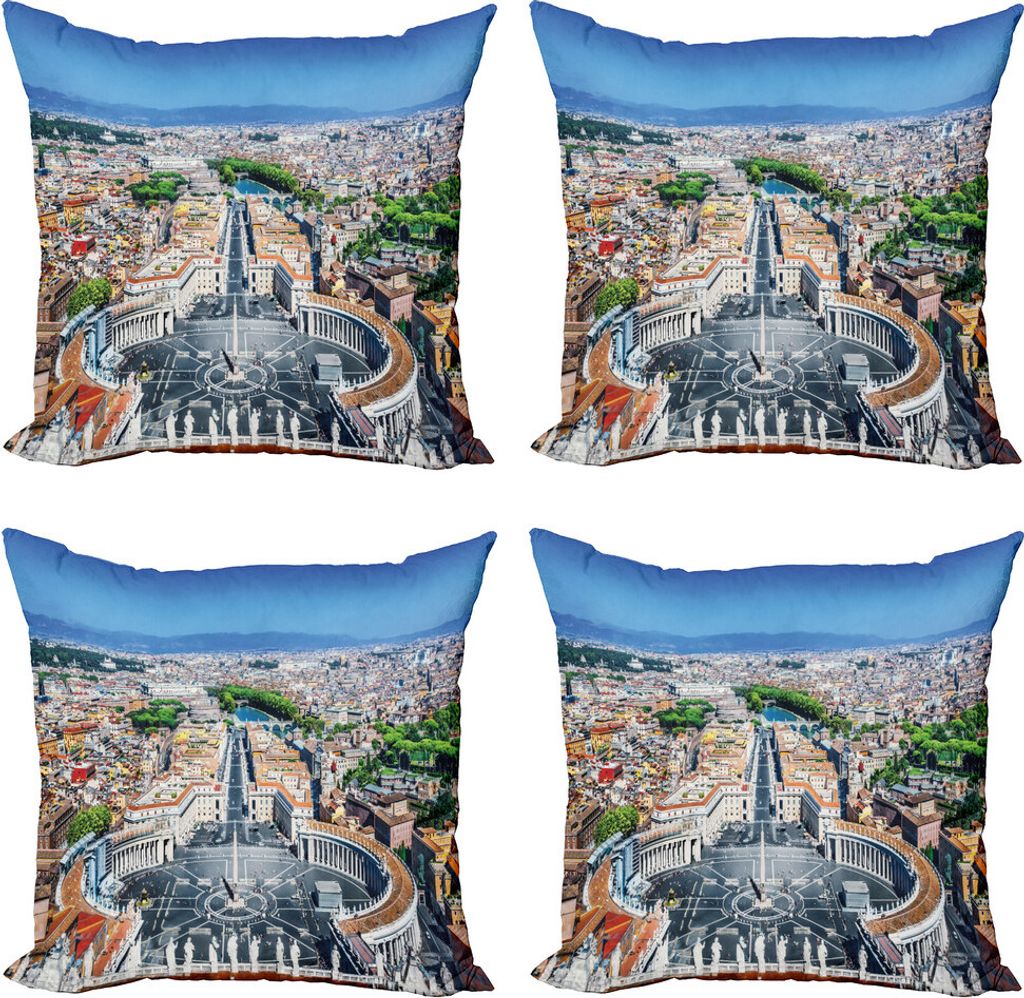 ABAKUHAUS europäisch Kissenbezug Set (4 Stück), Platz in Rom Stadtbild, Moderner Doppelseitiger Digitaldruck, 60 cm x 60 cm, Mehrfarbig