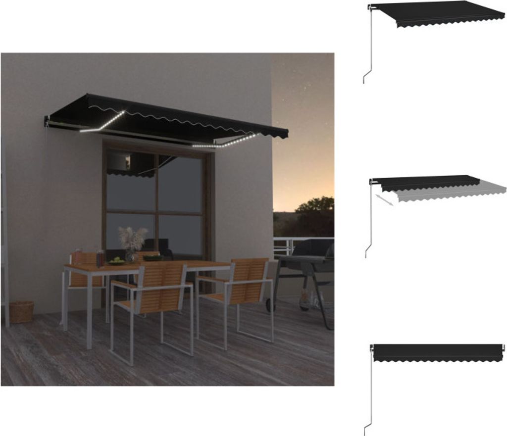 vidaXL Markise Manuell Einziehbar mit LED 400x350 cm Anthrazit - Markisen