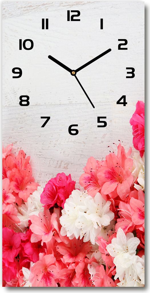 Wanduhr aus Glas – 30x60 cm - Glasbild - Glasuhr - Gehärtetes Glas -Blumen auf dem Holz