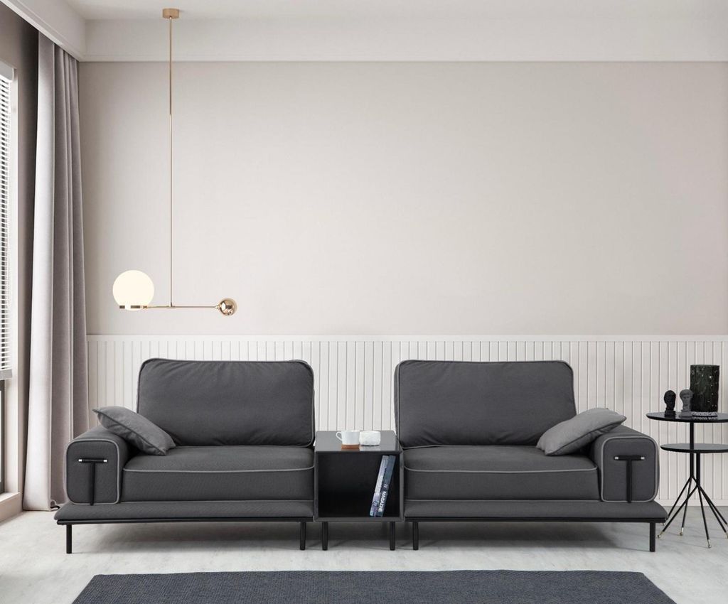 Grauer Polster Dreisitzer Wohnzimmer 3-Sitzer Couch Textil Sitzmöbel