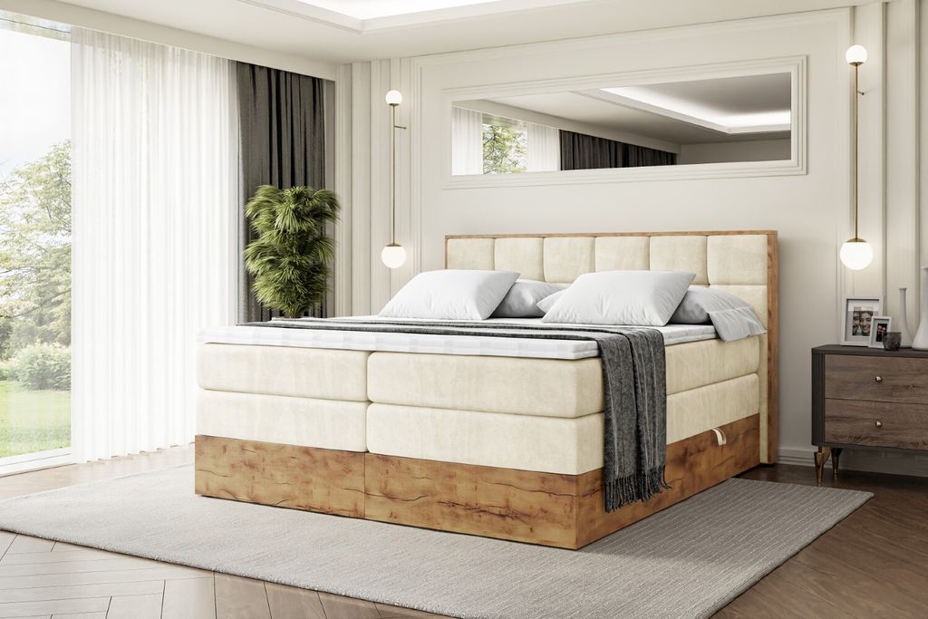 ALTDECOR Boxspringbett mit Matratze und Lattenrost, Topper, Polsterbett mit Bettkasten, Bett mit Stauraum H3- und H4- Matratze, Doppelbett, Springb...