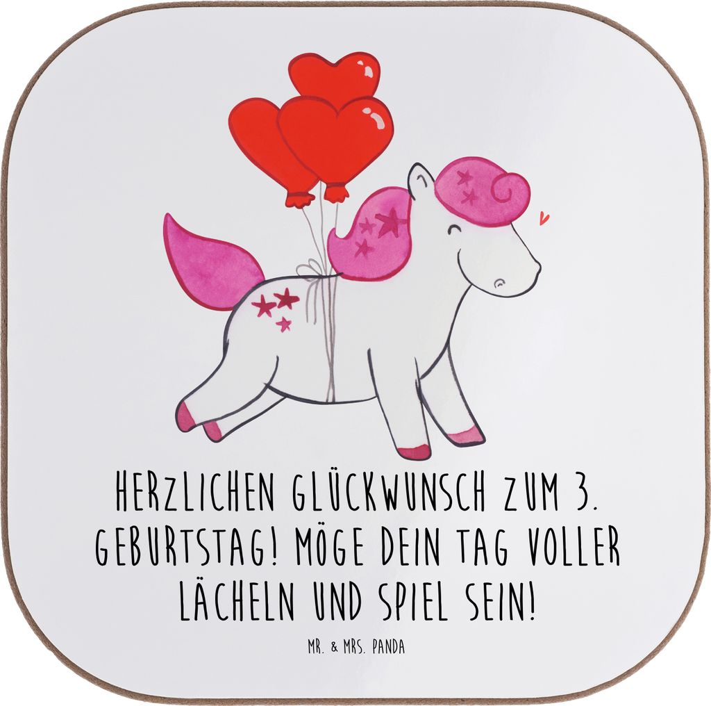 Mr. & Mrs. Panda Untersetzer Glas 3. Geburtstag Lächeln und Spiel - Weiß - Geschenk, Geburtstagsgeschenk, Tassenuntersetzer, strahlender kleiner ...