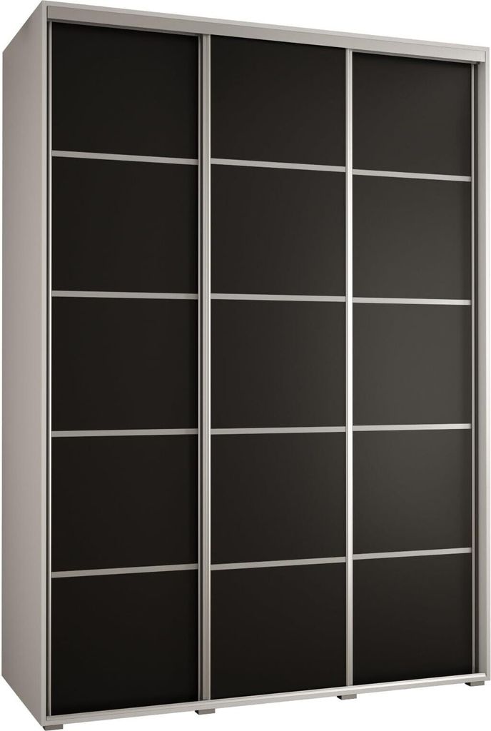 MEBLE KRYSPOL Cannes 4 Schrank mit 3 Schiebetüren - 205,2x180x60 cm - Weiß Schwarz Silber
