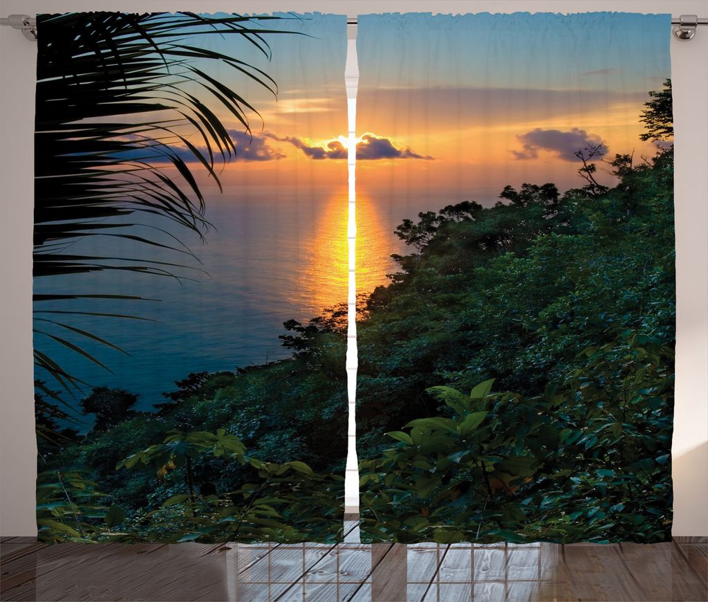 ABAKUHAUS Wendekreis Rustikaler Gardine, Sonnenaufgang auf dem Ocean Meer, Schlafzimmer Kräuselband Vorhang mit Schlaufen und Haken, 280 x 245 cm,...