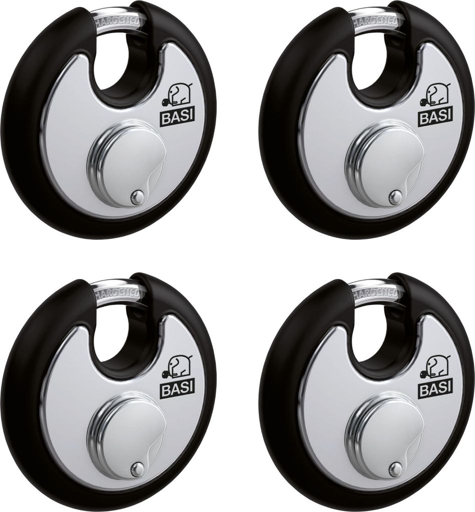 BASI - Rundbügel-Vorhangschloss - SET - 4x RVS 610W - 70 mm - Schwarz - Gleichschließend Nr. 2 - 4x6100-7021-2SCHW