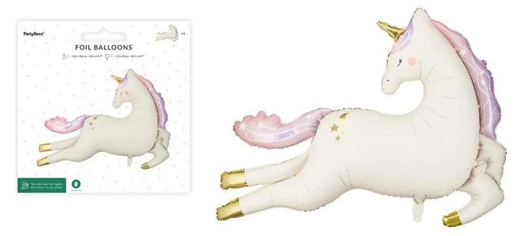 Magischer Einhorn-Folienballon mit Gold- und Produktbild 