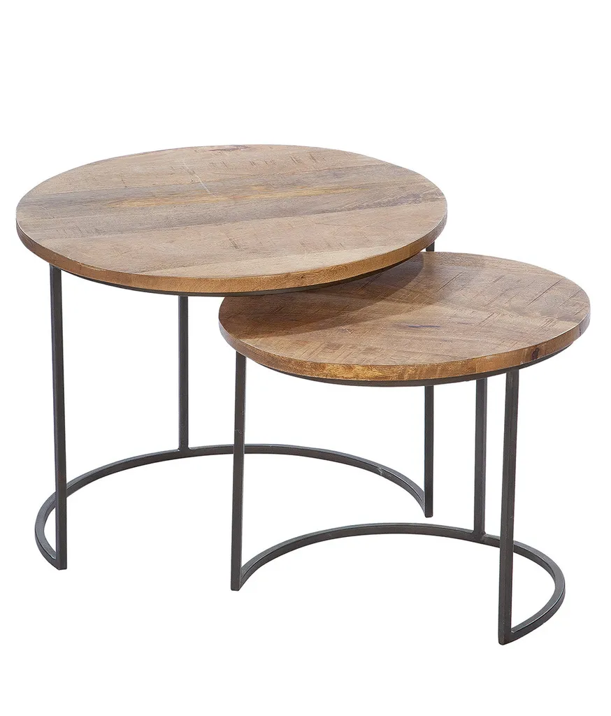 Bouts de Canapé Camara Gilde en Bois Noir et Naturel, Set de 2 pour Salon