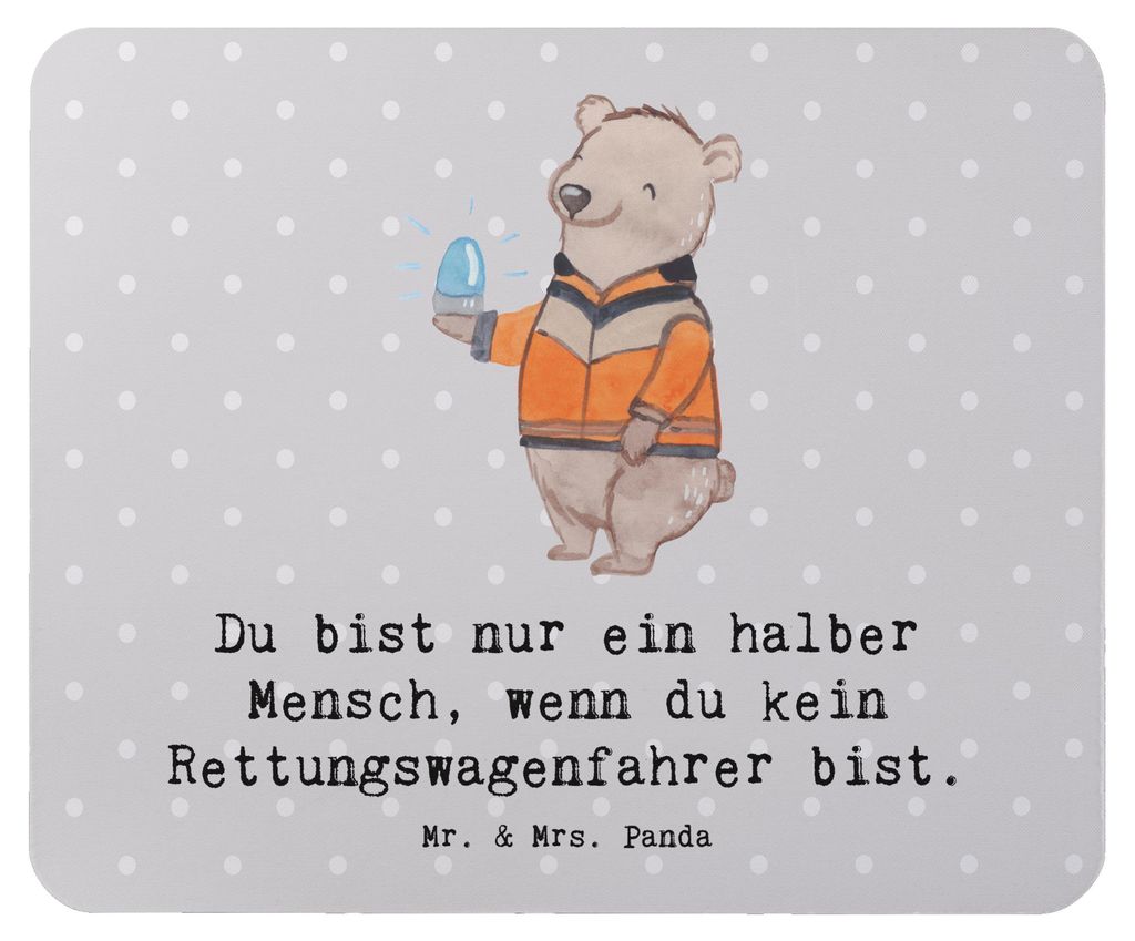Mr. & Mrs. Panda Mouse Pad Rettungswagenfahrer Herz - Grau Pastell - Geschenk, pc mausunterlage, Mousepad, mousematte, laptop mauspad
