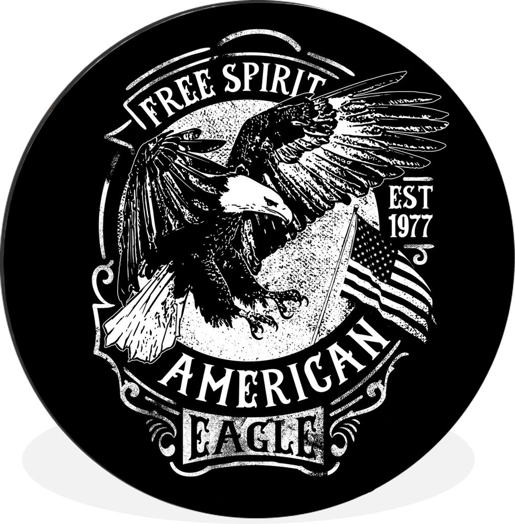 MuchoWow Aluminium Wandkreis Vogel - Amerikanisch - Retro Ø 60 cm Wanddeko Modern Wohnzimmer - Wand Kreis - Wandbild - Schlafzimmer - Aluminium ...