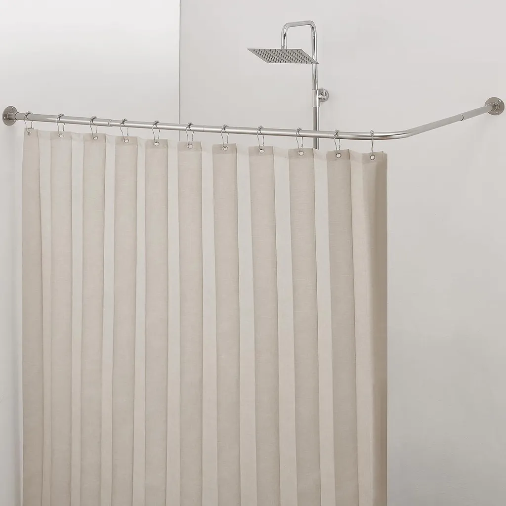 Barre de rideau de douche en L acier brossé extensible 99-216 cm