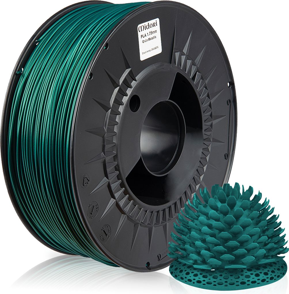 5 x MIDORI 3D Drucker 1,75mm PLA Filament 1kg Spule Rolle Premium Grün Metallic