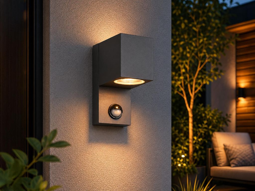 Außenwandleuchte mit Bewegungsmelder, Downlight Anthrazit Höhe 15cm mit GU10 LED