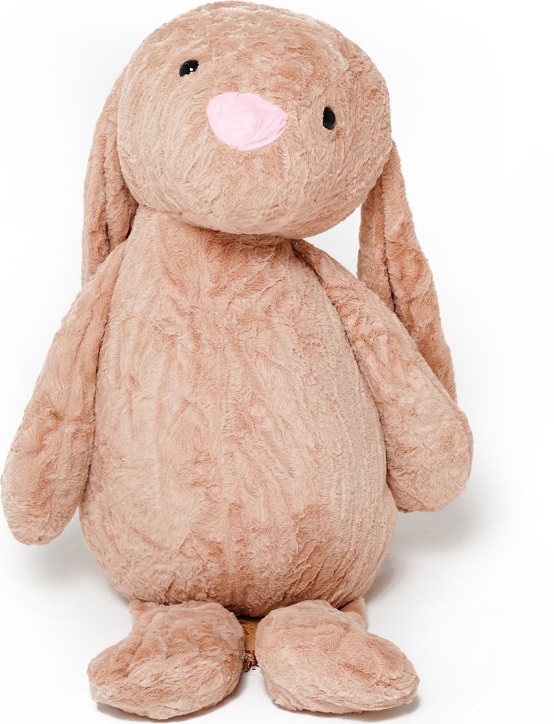 A plush bunny toy is shown against a white background.