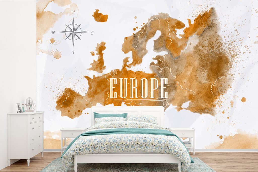 MuchoWow Fototapete für Wohnzimmer oder Schlafzimmer Wandtapete Vinyl Motivtapete Weltkarte - Europa - Farbe - 600x400 cm - Vinyltapeten