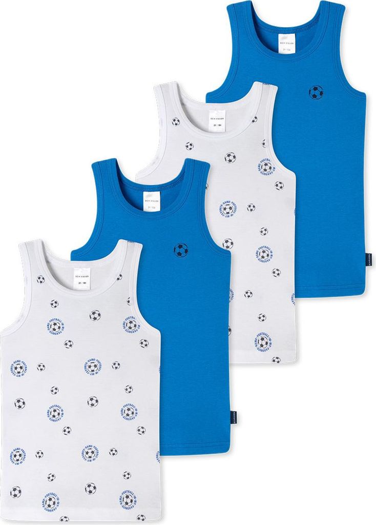 Schiesser 4er Pack Kids Boys Feinripp Organic Baumwolle Unterhemd / Tanktop Mit komfortablem Rundhalsausschnit, Herrlich bequeme Feinripp-Qualität...