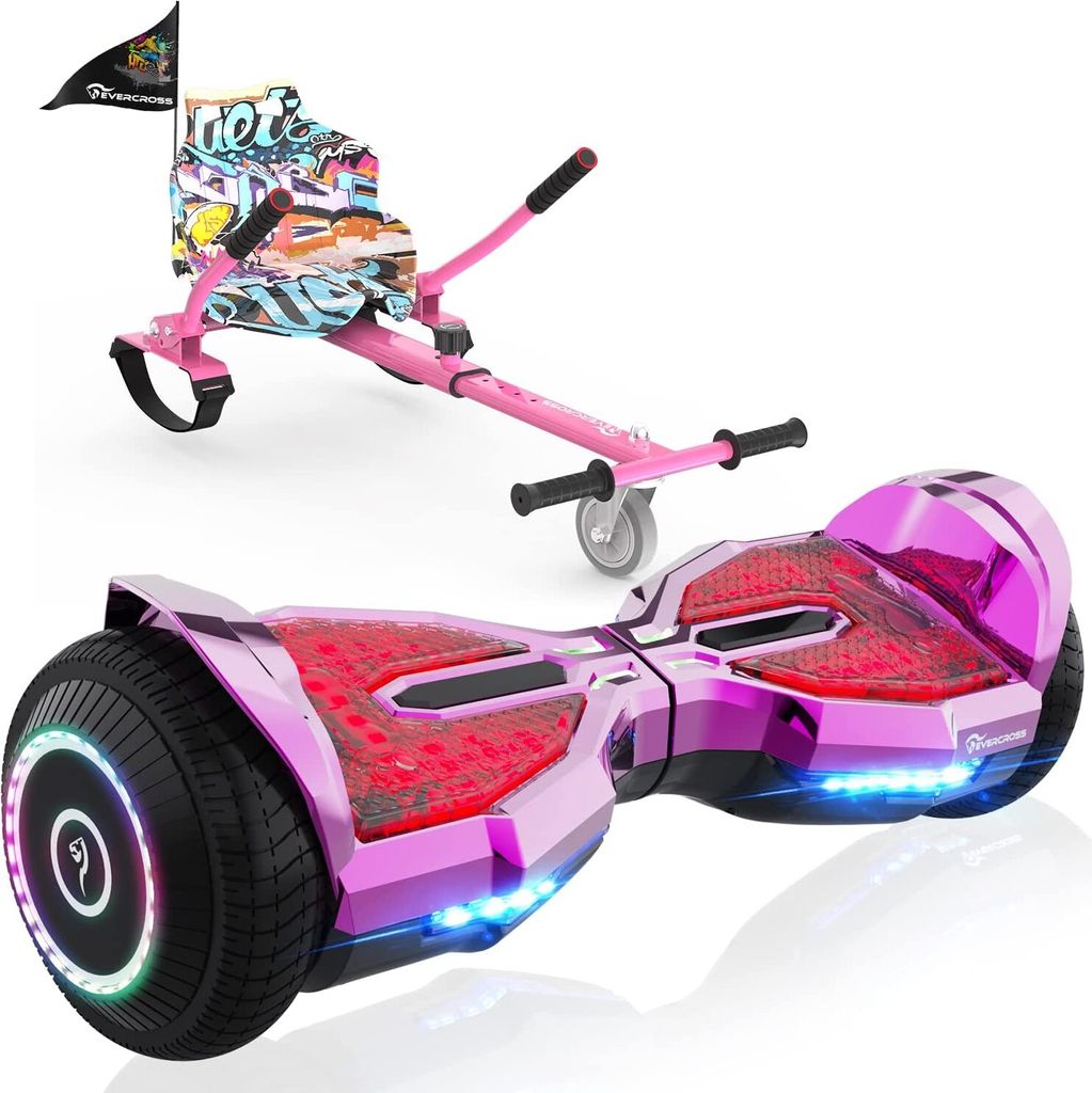EVERCROSS 6,5 Zoll Hoverboards mit Sitz, App-fähige Bluetooth Hoverboards, Go Kart mit 3 Pedallichter, Selbstausgleichender Elektroroller Geburtstag