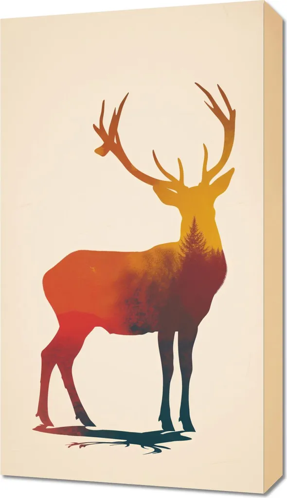 Offerta Quadro 40x70 Foresta e Cervo - Stampa su Tela Alta Qualità