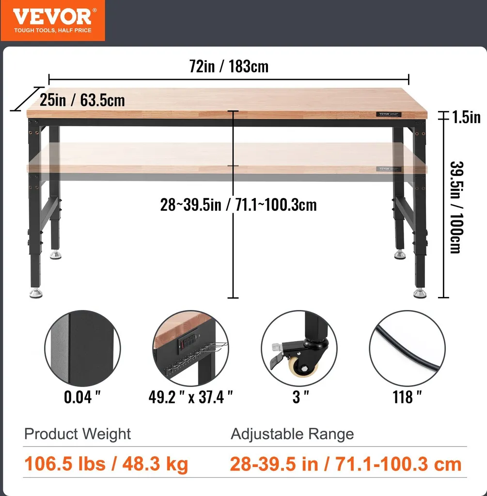 Établi d'atelier avec prise électrique intégrée charge 1361kg Pro